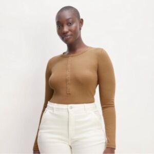 Everlane The Luxe Rib Long Sleeve Henley - Toasted Coconut